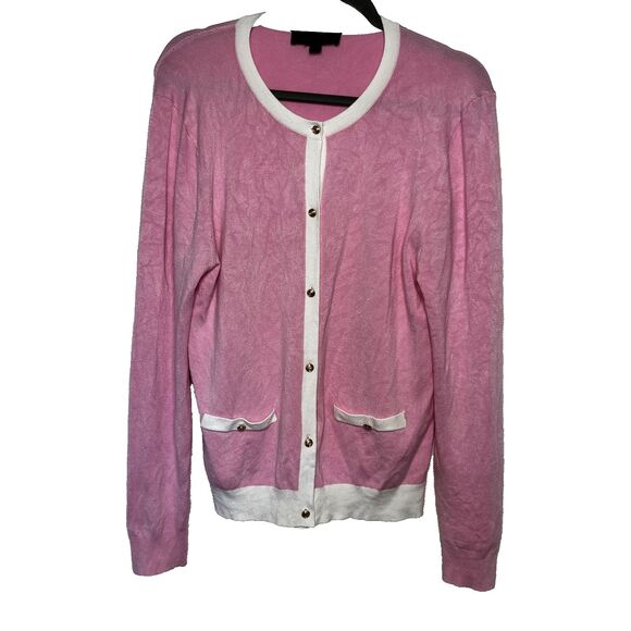 Zara Pink Contrast Trim Cardigan Sweater Coquette Preppy Lightweight Knit Size L - Picture 4 of 8